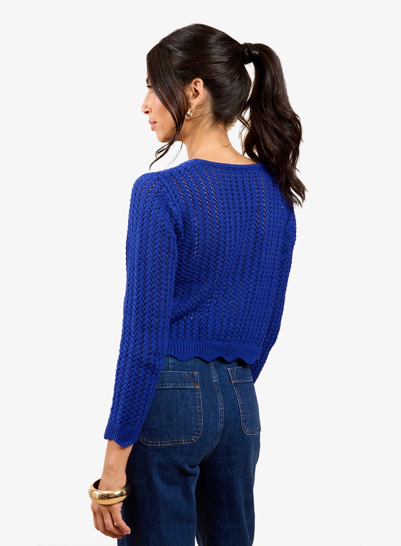 Little Mistress Blue Crochet Cardigan - Image 2